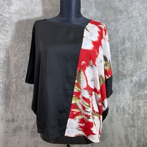 Chico’s Black Label Draped Top Women M Blk/multicolor Kimono Sleeve mix medium